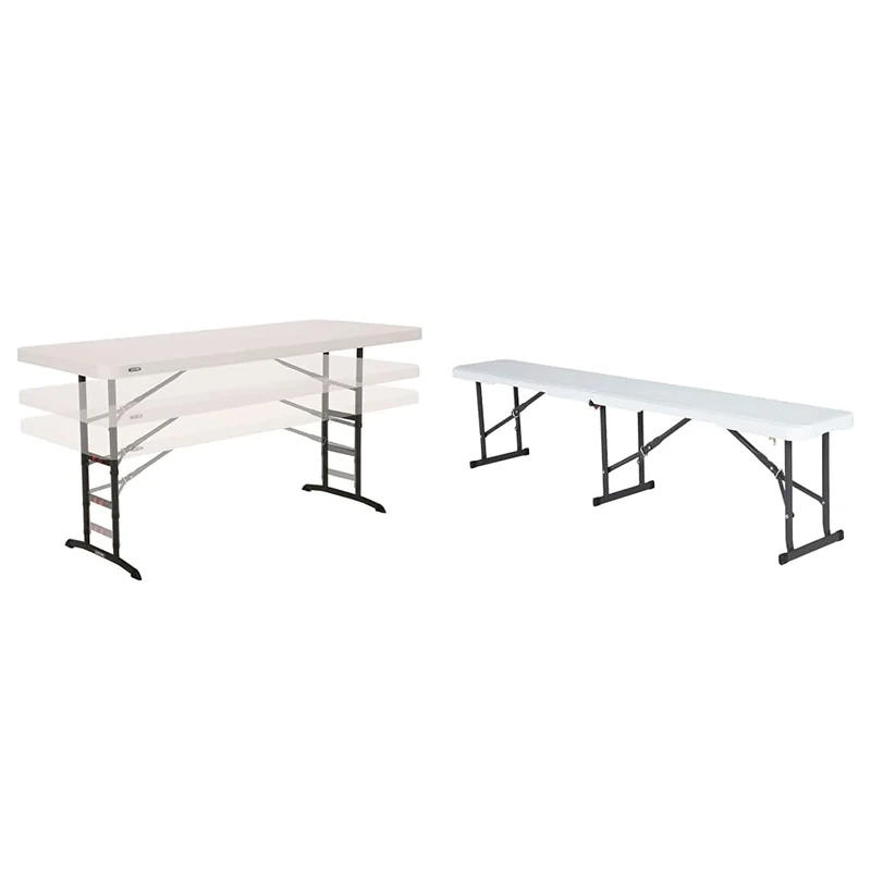 LIFETIME 6 ft (1.83 m) Commercial Adjustable Height Table & 80305 6 Ft/1.83 m Fold in Half Bench, White, 9.8 cm*96.0 cm*30.5 cm