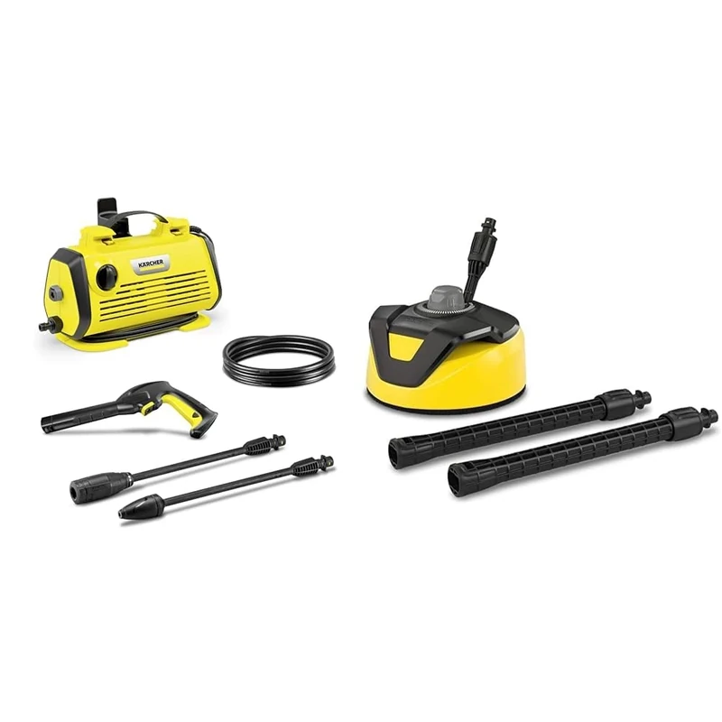 Kärcher K 3 Horizontal Pressure Washer, Pressure: max. 120 bar, Flow Rate: 380 l/h & T-Racer T 5 Surface Cleaner (Splash Protection, for Large Areas, Two Flat Jet nozzles