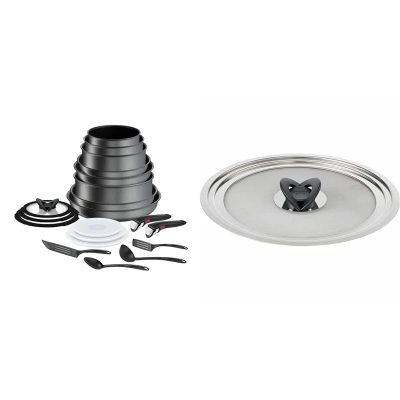 Tefal Ingenio Daily Chef ON 20 pieceNon-Stick Pan Set, 22&24&26&28 cm Frying Pans, 16&18&20 cm Sauce & Ingenio L9879902 Stainless Steel Anti-Projection Lid 24-30 cm Splatter