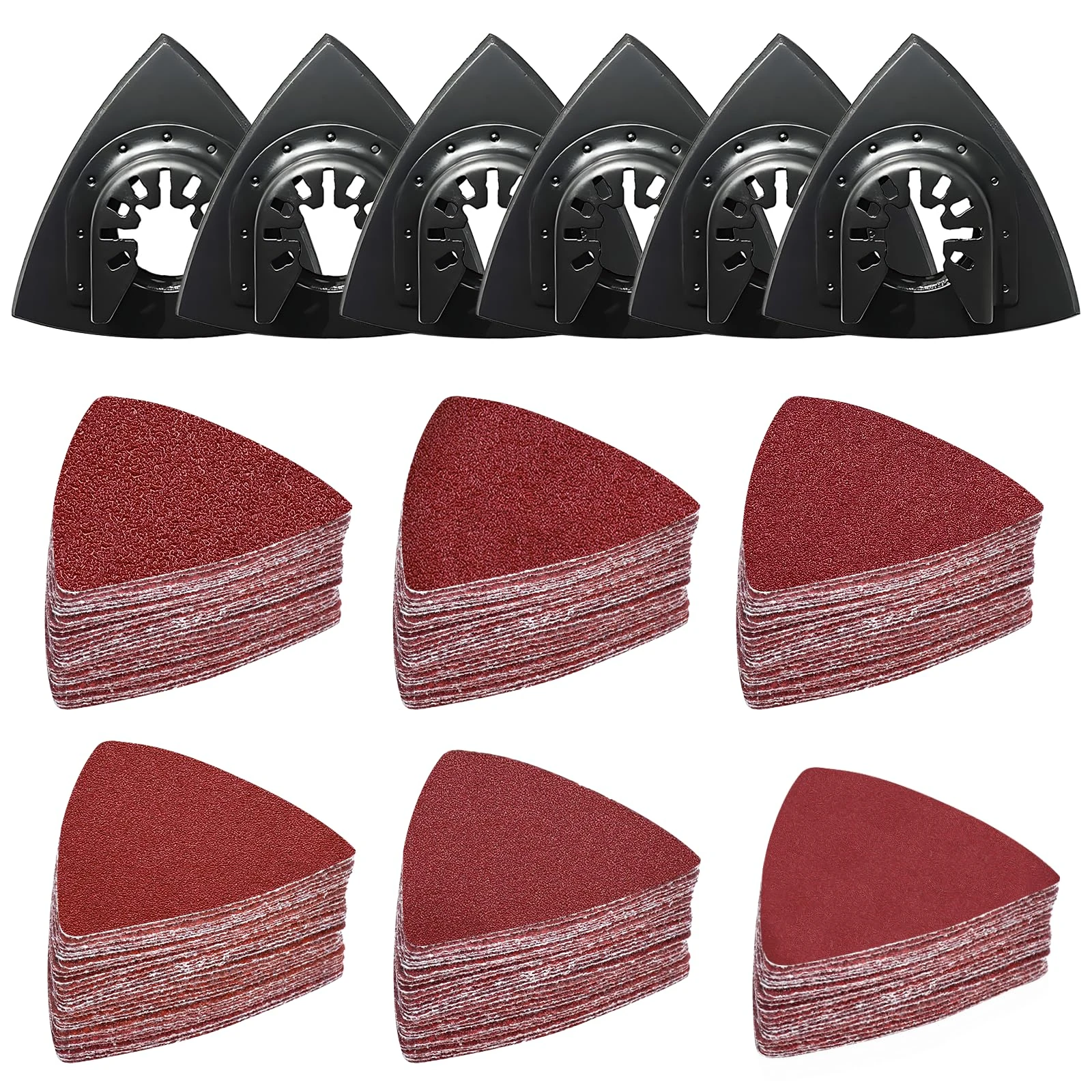 156Pcs Oscillating Tool Detail Sanding Pads Kit, 6Pcs Triangle Sanding Pads, 150Pcs Sandpaper, 40/60/80/120/180/240 Grits Hook & Loop Multitool Sandpaper for Wood/Plaster etc Surfaces Polish Sanding