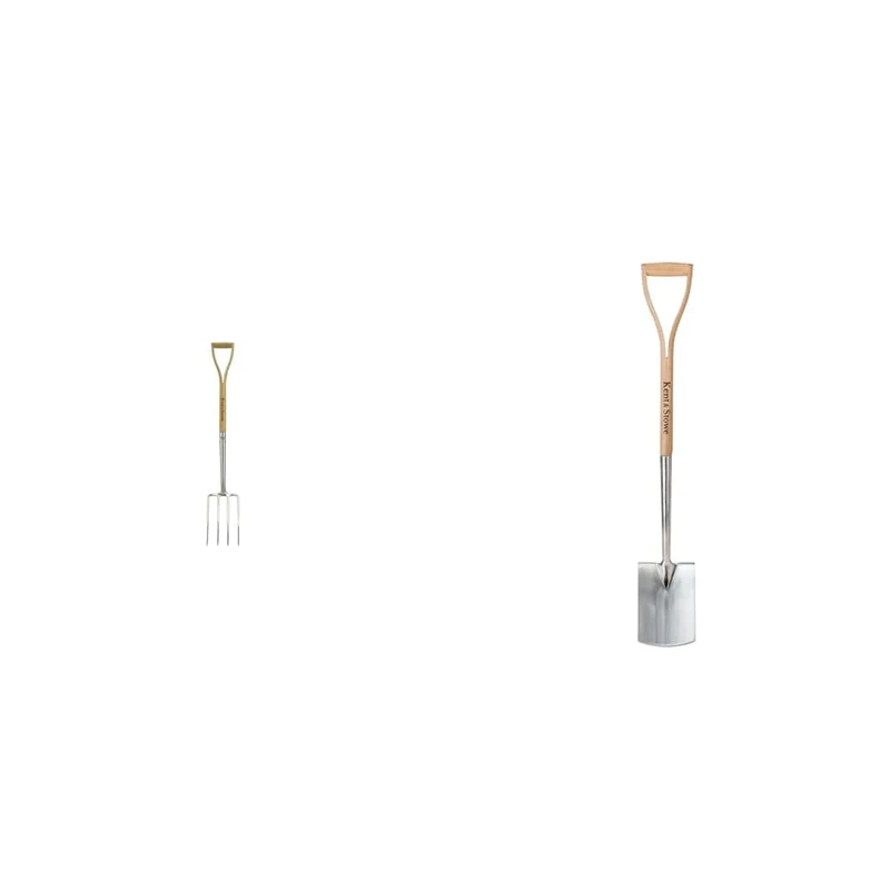 Kent & Stowe Stainless Steel Border Fork 100% FSC & Garden Life Stainless Steel Digging Spade, Light and Compact Traditionally-Styled Garde