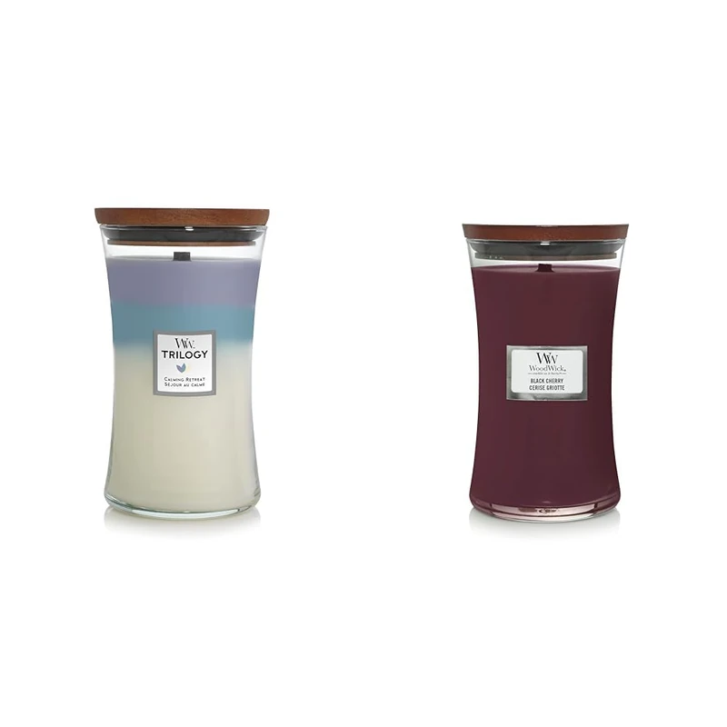 Woodwick Large Hourglass Trilogy Scented Candle, Calming Retreat with Crackling Wick & Large Hourglass Scented Candle - Black Cherry - with Crackling Wick - Burn Time