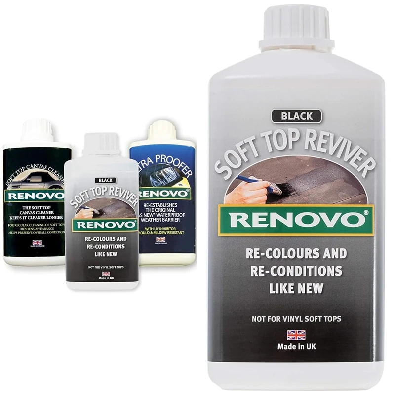 Renovo REN-KIT1 Triple Cleaning Kit includes Soft Top Revivier/Soft Top Ultra Proofer/Soft Top Canvas Cleaner, Black & International Soft Top Reviver, Black, 1 Litre