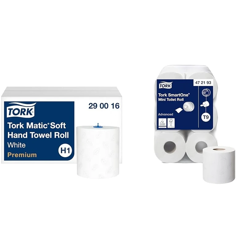 Tork Matic Soft Hand Towel Roll Premium 290016 - H1 Premium Paper Towels for Roll Towel Dispenser & SmartOne Mini Toilet Roll White T9, Advanced, 2-Ply, 12 x 620 Sheets, 472193