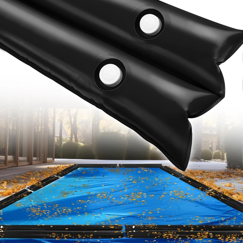 12pcs 8ft Heavy-Duty Pool Cover Water Bags - Thicken Water Tubes Double-Chamber, 0.4mm PVC Pool Cover Weights for Winter Inground and Above Swimming Pool, Black