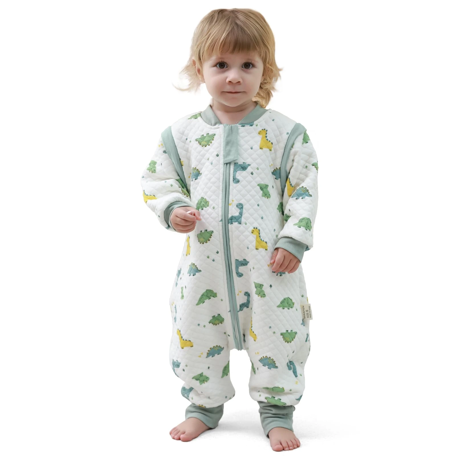 MIKAFEN Baby Sleeping Bag with Feet 2.0 Tog, 100% Cotton, Children's All-Year with Removable Sleeves with Legs, Dinosaur 3-4 years