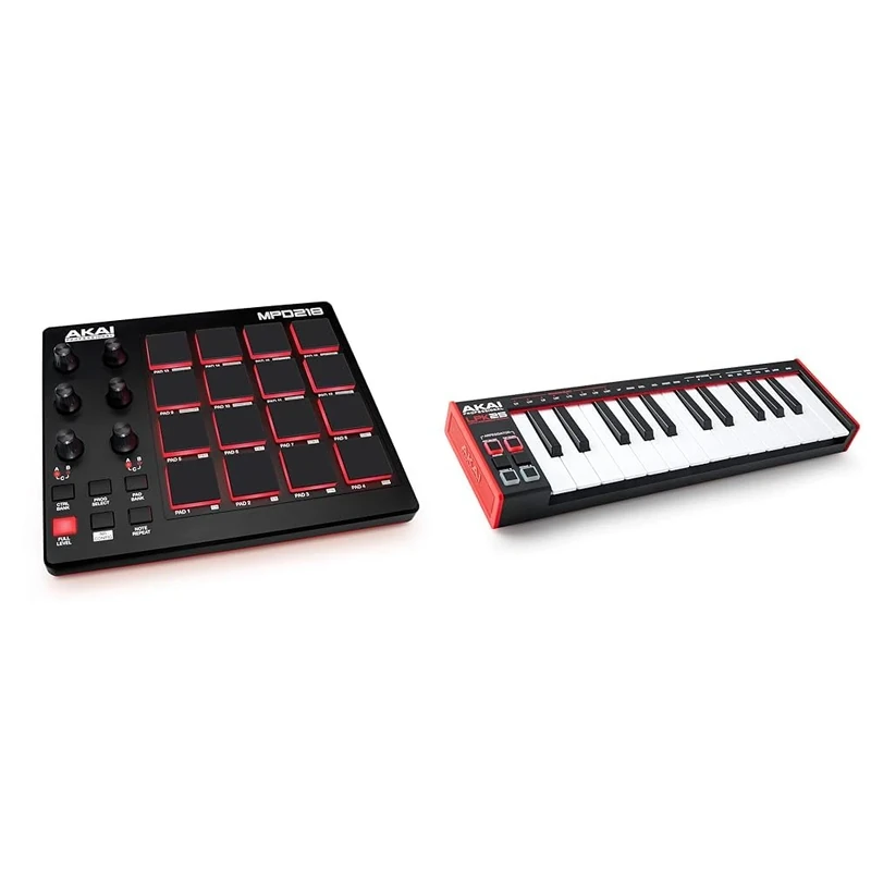 AKAI Professional MPD218 - USB MIDI Pad Controller and Drum Machine with MPC Pads, Assignable Knobs & LPK25 - USB MIDI Keyboard Controller with 25 Responsive Synth Keys