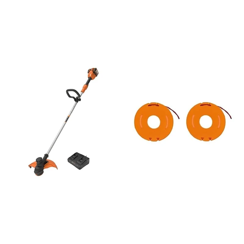 Worx WG183E 40V Cordless Line Trimmer with Two Batteries and Charger, 33cm Cutting Capacity & WA0004 Replacement Spool and Line for Grass Trimmers Orange
