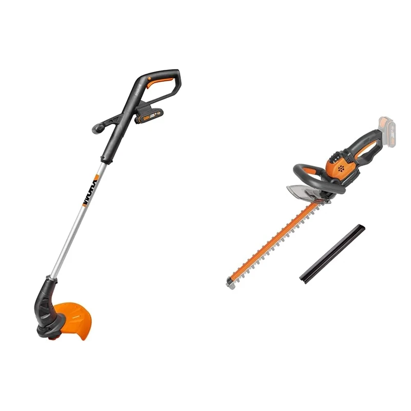 WORX WG157E 18V (20V Max) Cordless Grass Trimmer, Strimmers, Line Strimmer Edge Cutter with battery & charger Black & WG261E.9 18V (20V MAX) Cordless 46cm Hedge Trimmer-Bare Unit