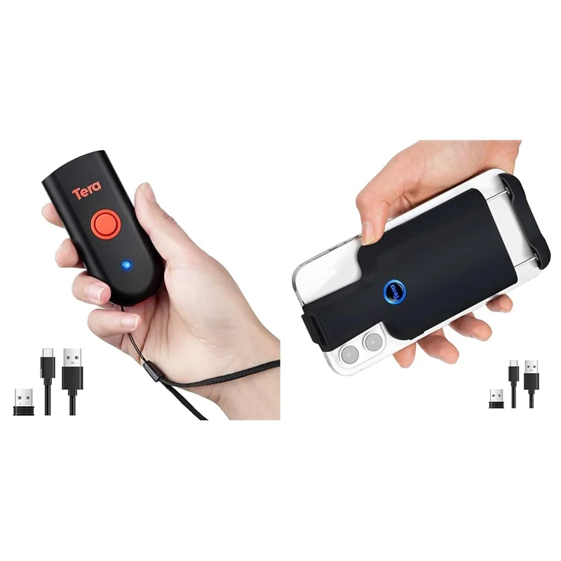 Tera Mini 1D 2D QR Bluetooth Barcode Scanner Wireless Portable 1D USB Wired Bar Code Reader 3 in 1 & 1D 2D QR Bluetooth Barcode Scanner Wireless Portable Mini Back Clip 2D QR 1D Bar Code Reader