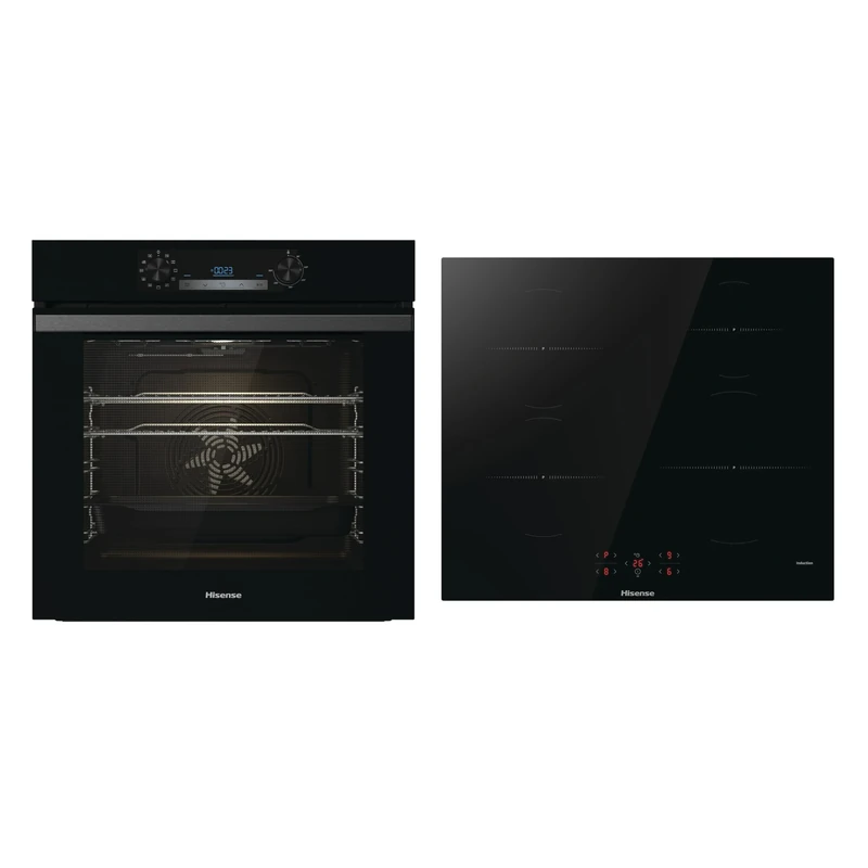 Hisense BI62212ABUK Built-in Electric Single Oven - Black - A Rated, 22 x 23 x 23 inches (L x W x H) & HI6401BSC Built-in 60cm Induction Hob Ceramic Glass Panel, Child Lock, Touch control