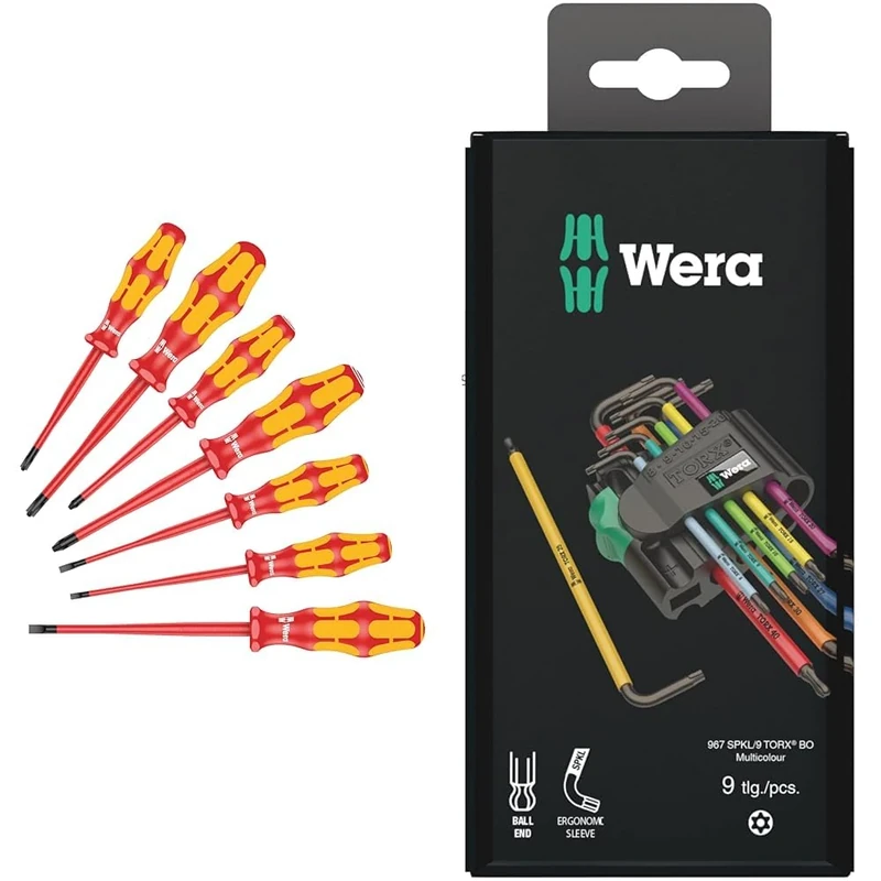 Wera 05135961001 Screwdriver Set Kraftform PlusSerie 100" 160iSS-7 pcs, Red-Yellow & 967SPKL/9BO Multicolour TX-Key Set, TX8 - TX40, 9pc, 05073599001