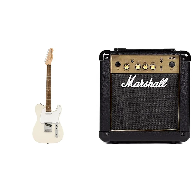 Squier by Fender Affinity Series Telecaster, Electric Guitar, Indian Laurel fingerboard, Olympic White & Marshall MG10G 10W Electric Guitar Combo Amplifier