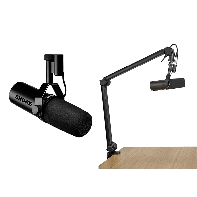 Shure SM7dB Dynamic Vocal Microphone w/Built-In Preamp for Streaming, Podcast, and Recording & Gator Frameworks Deluxe Desk-Mounted Broadcast Microphone Boom Stand For Podcasts