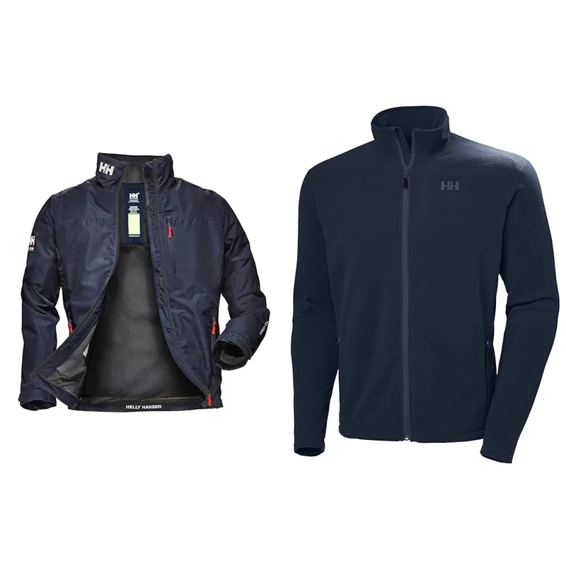 Helly Hansen Mens Crew Midlayer Jacket, M, Navy & Mens Daybreaker Fleece Jacket, M, Navy