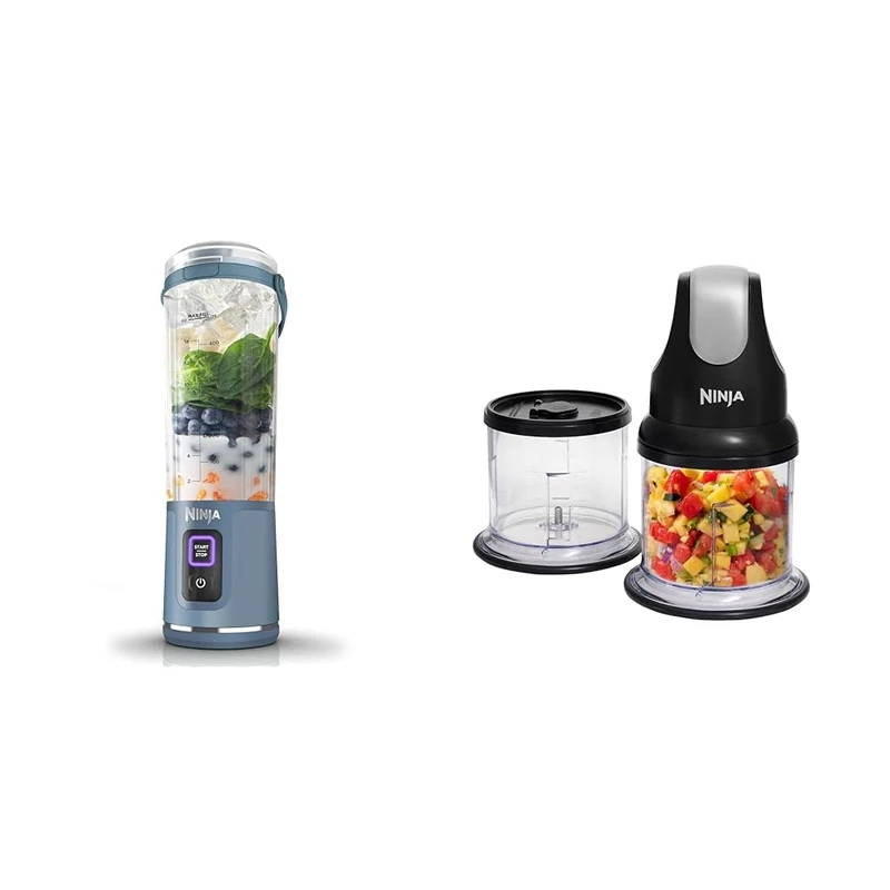 Ninja Blast Portable Blender, 530ml, Leakproof Lid & Sip Spout, Powerful Cordless Mini Blender & Ninja Professional Chopper [NJ1002UKBK] Stackable, 200W, Black