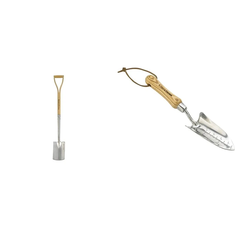 Kent & Stowe Stainless Steel Border Spade 100% FSC & Kent and Stowe Stainless Steel Hand Transplanting Trowel FSC-100percent