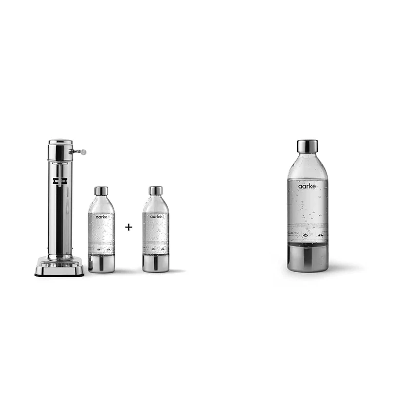 Aarke Carbonator 3, Sparkling Water Maker with 2 x PET Bottles 800ml, Steel Finish & PET Bottle for Sparkling Water Maker Carbonator 3, BPA free with Details in Steel, 0.8 Litres