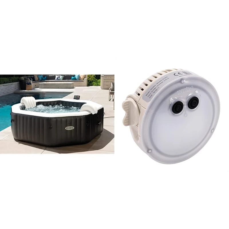 Intex 86IN X86IN X28IN Purespa Jet And Bubble Deluxe Set, Inflated size: 218cm x 218cm x 71cm (28462BS) & battery operated led mood light for pure bubble spa