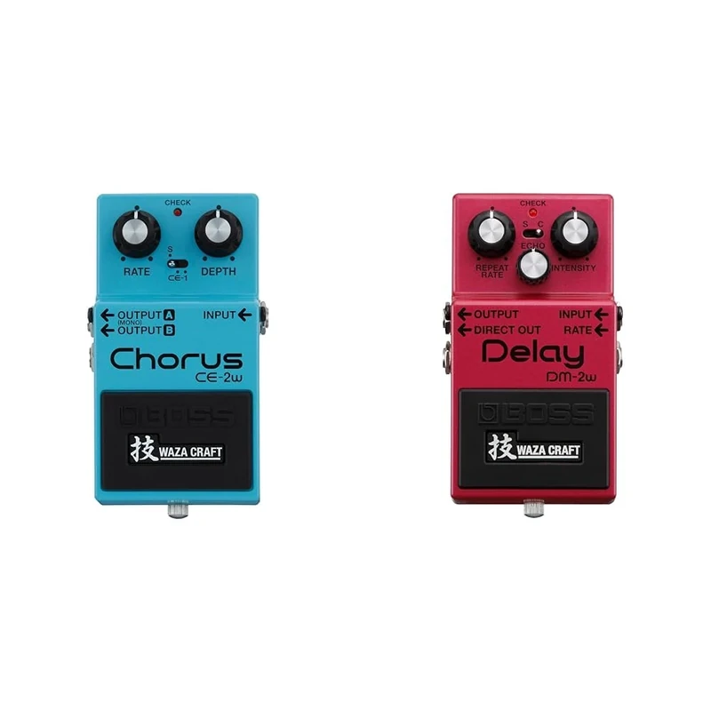 BOSS Ce-2W Waza Craft Special Edition Chorus Pedal, Blue, BOSS Dm-2W Delay Guitar Pedal, Maroon