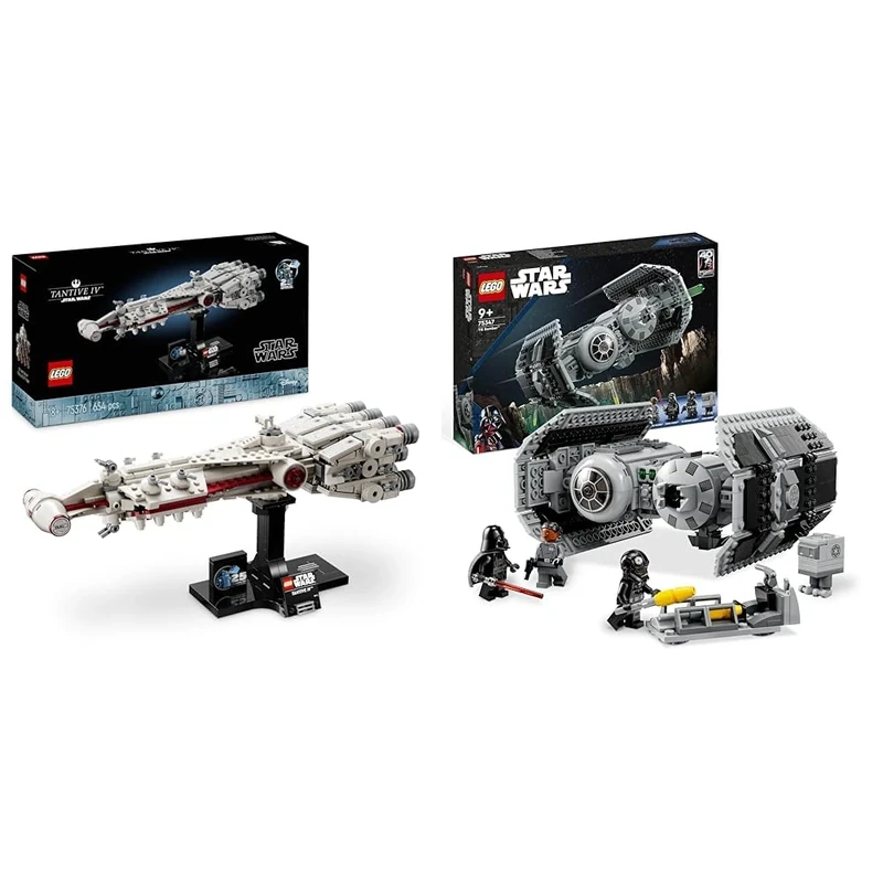 LEGO Star Wars Tantive IV Set, Collectible 25th Anniversary Starship Model Kit for Adults to Build & Star Wars TIE Bomber Model Building Kit, Starfighter with Gonk Droid Figure & Darth