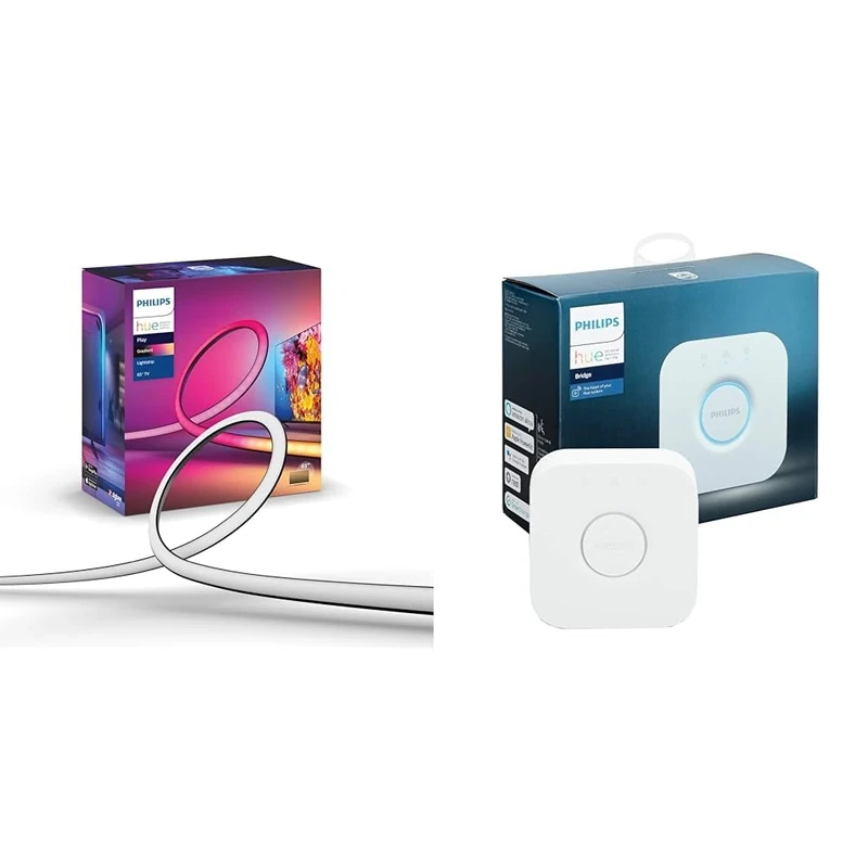 Philips Hue Gradient Lightstrip for 65 Inch TV, Sync with Media and Gaming, Smart Entertainment LED & Bridge. Smart Home Automation Works with Alexa, Google Assistant and Apple Homekit.