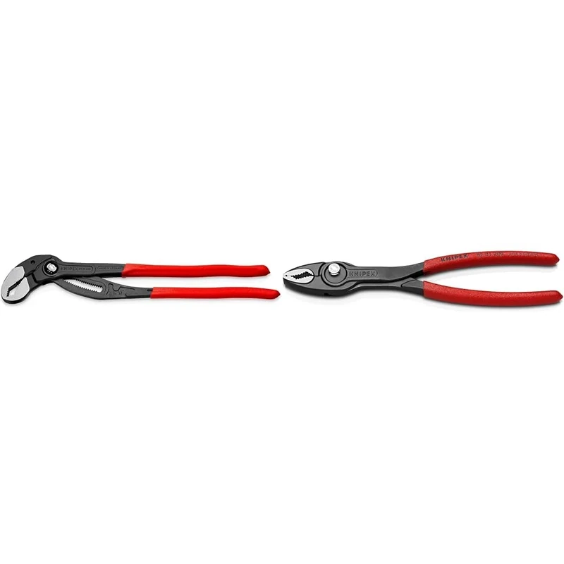 Knipex Cobra® XL Pipe Wrench and Water Pump Pliers grey atramentized, plastic coated 400 mm 87 01 400 & TwinGrip Slip Joint Pliers black atramentized, with non-slip plastic coating 200 mm 82 01 200 SB - Image 1