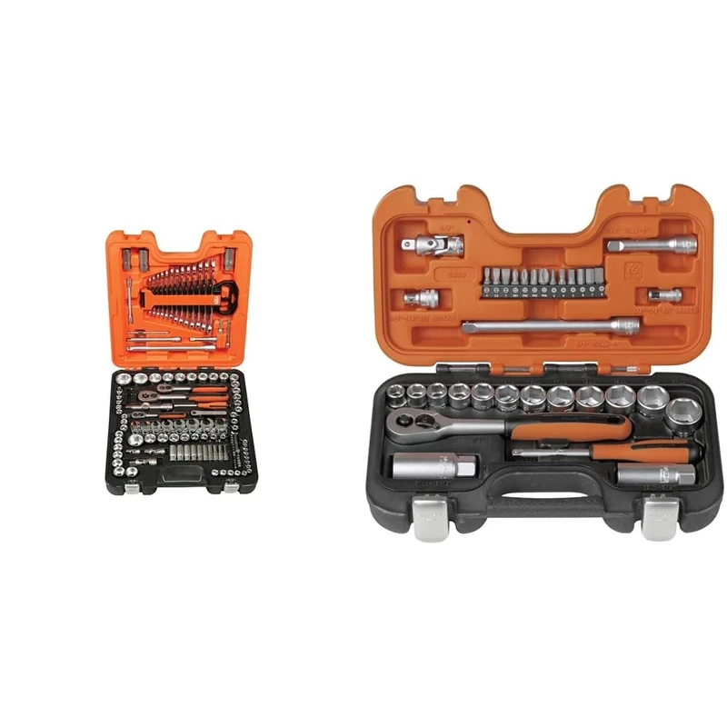 Bahco S138 Socket & Mechanical Set, Metric/AF 1/4", 3/8", 1/2" Drive, 138 Pieces & S330 Socket Set 34 Piece 1/4 and 3/8 Square Drive