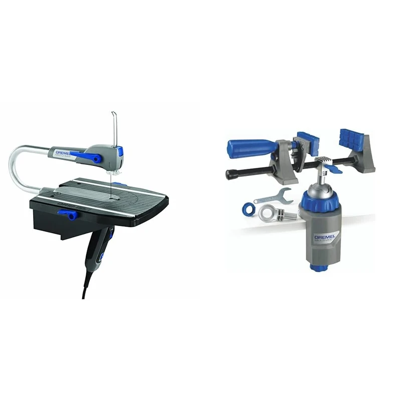 Dremel MS20 Moto-Saw Scroll Saw, 2-in-1 Compact Table Saw & Fretsaw (70 W) with 1 Attachment and 5 Saw Blades, Blue & 2500 Multi-Vise, 3-in-1 Adjustable Bench Vice with Clamp and Tool Holder