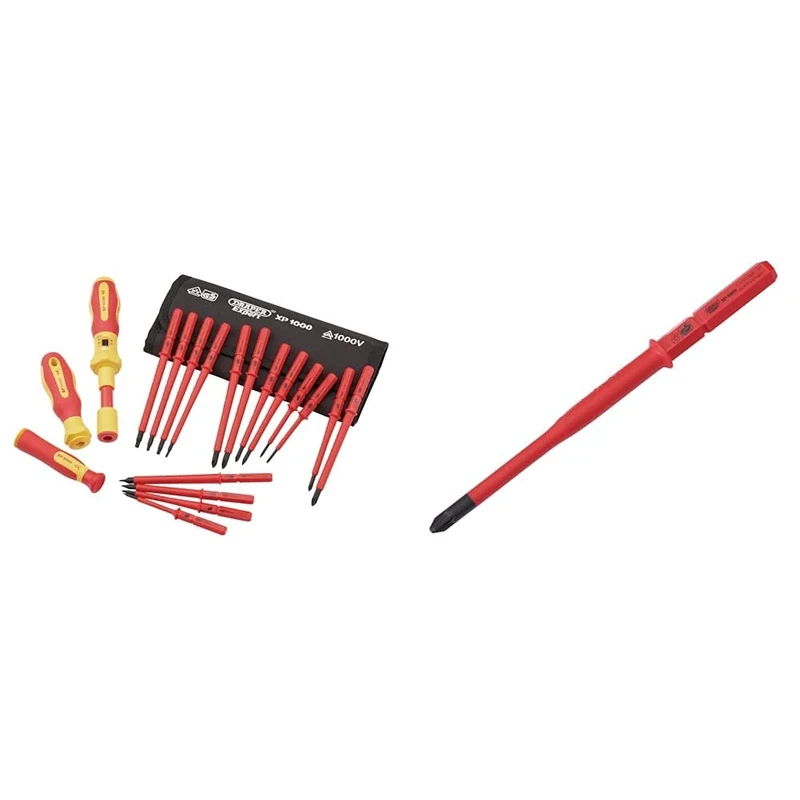 Draper XP1000 19 Piece Torque Screwdriver Set - VDE Dual Insulated Interchangeable Blade - 81762 & XP1000 VDE Extra Slim PZ/SL Type Interchangeable Screwdriver Blade - 16420