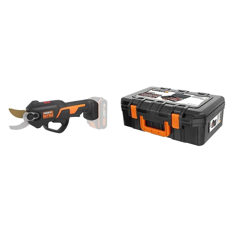WORX Nitro 18V (20V Max) Electric Cordless Pruning Shears, PowerShare, Brushless, 25mm Cut Capacity, Orchard and Garden, Tool only, WG330E.9 & WA0071 Carry Case Tool Organiser
