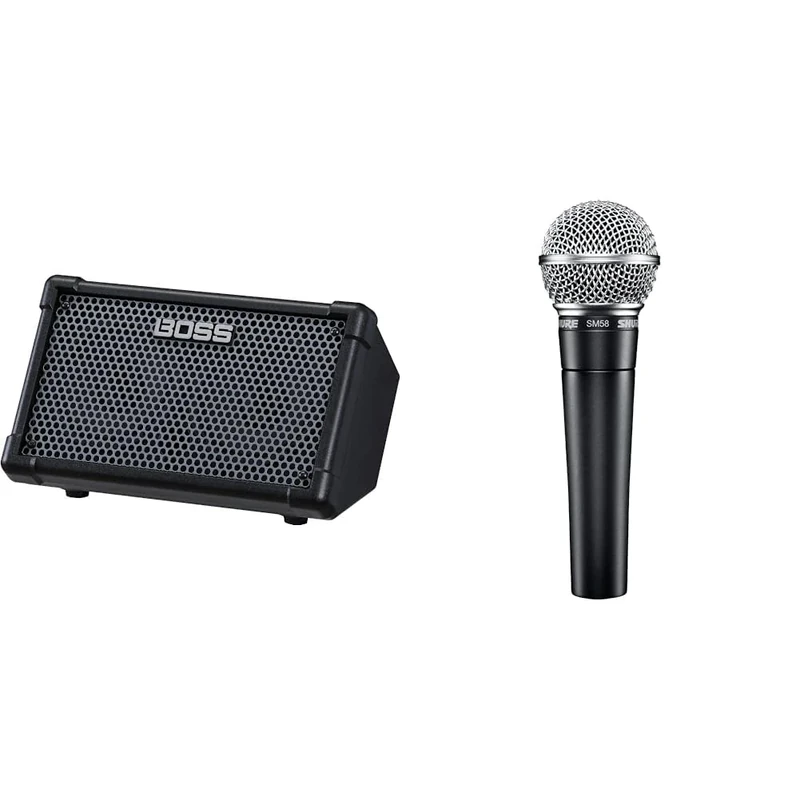 BOSS CUBE Street II Portable Street Performance Amp | Next Generation of the Roland Cube & Shure SM58-LC Cardioid Dynamic Vocal Microphone with Pneumatic Shock Mount, Spherical Mesh Grille