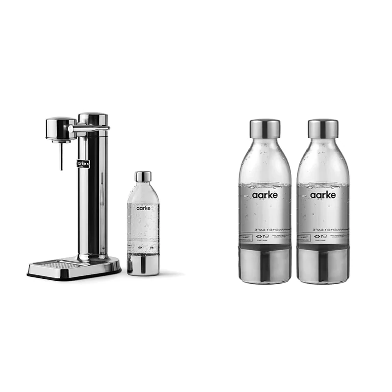 Aarke Carbonator 3, Sparkling Water Maker with Water Bottle, Steel Finish & 2-pack Small PET Bottle for Sparkling Water Maker Carbonator 3, BPA free with Details in Steel, 450ml, AASPB1-STEEL