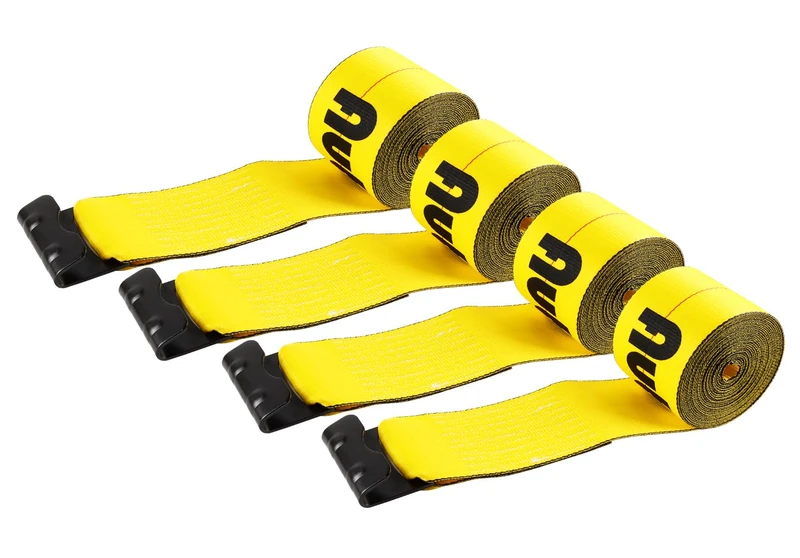 Autofonder 4" x30' Winch Straps with Flat Hook Flatbed Tie Downs Truck Straps 5,400lbs Load Capacity Cargo Control for Flatbeds, Trucks, Trailers, Farms, Rescues, Tree Saver, Yellow(4 Pack)