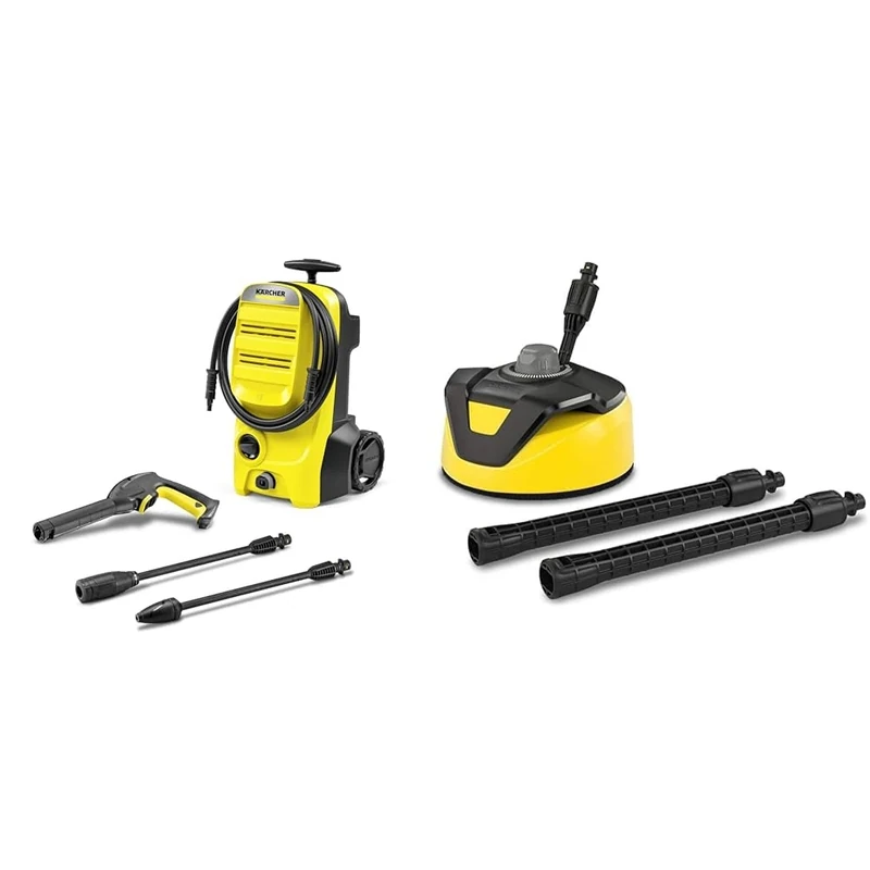 Kärcher K 4 Classic Pressure Washer, Pressure: max. 130 bar, Flow Rate: 420 l/h & T-Racer T 5 Surface Cleaner (Splash Protection, for Large Areas, Two Flat Jet nozzles