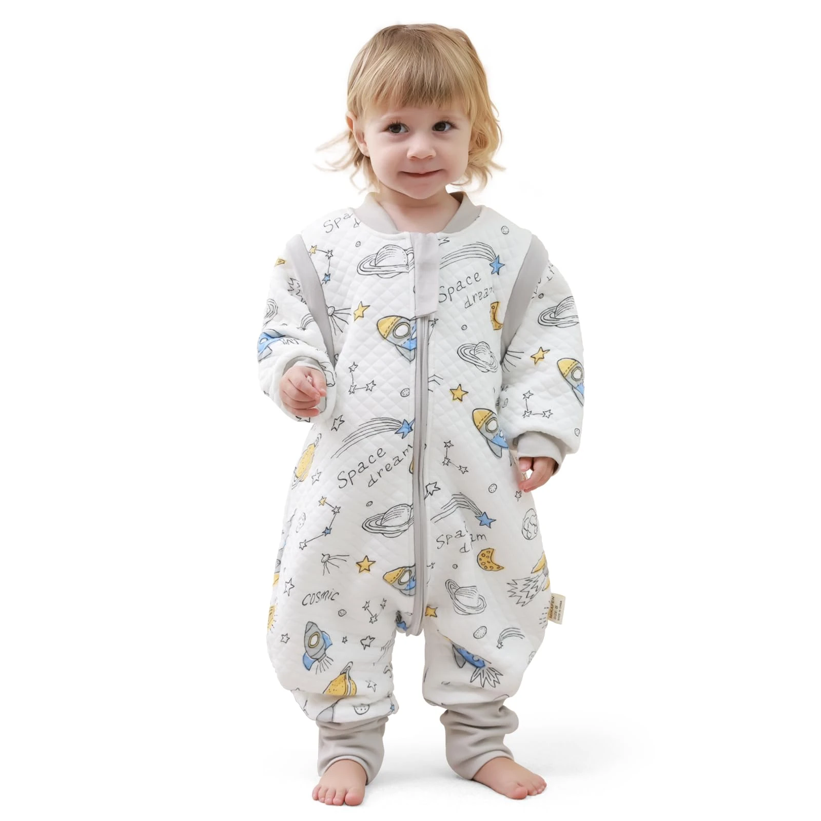 MIKAFEN Baby Sleeping Bag with Feet 2.0 Tog, 100% Cotton, Children's All-Year with Removable Sleeves with Legs, Spaceship 3-4 years