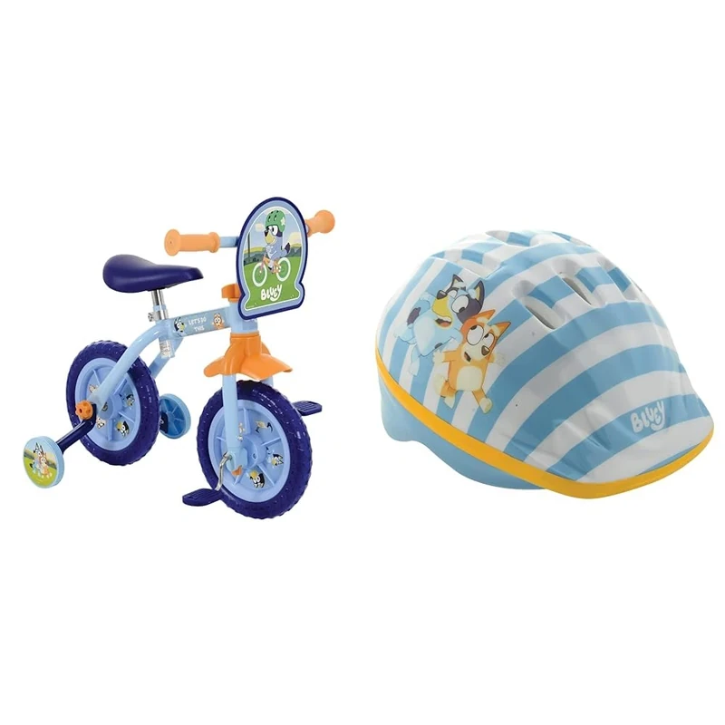 Bluey 2-in-1 Training Bike - 10 Inch, Officially Licensed, Vibrant Decals, Sturdy Frame, Adjustable & Kids Bike Helmet Officially Licensed Character Design Robust EPS Inner Material