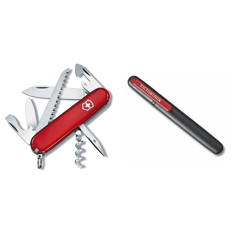 Victorinox Camper Swiss Army Knife, Medium, Multi Tool, Camping Knife, 13 Functions, Blade, Bottle & Swiss Army Knife Sharpener, Dual Knife Sharpener Professional, Swiss Made, Portable, Black
