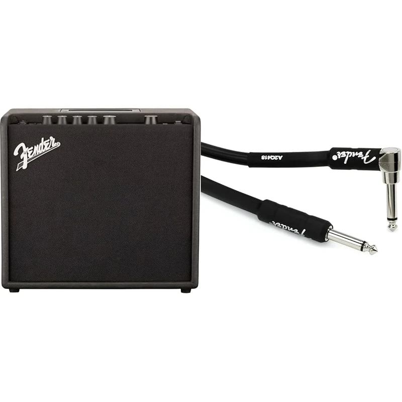 Fender Mustang LT 25, 25W Digital Modeling Guitar Amp, Black, 10 ft Black Instrument Cable