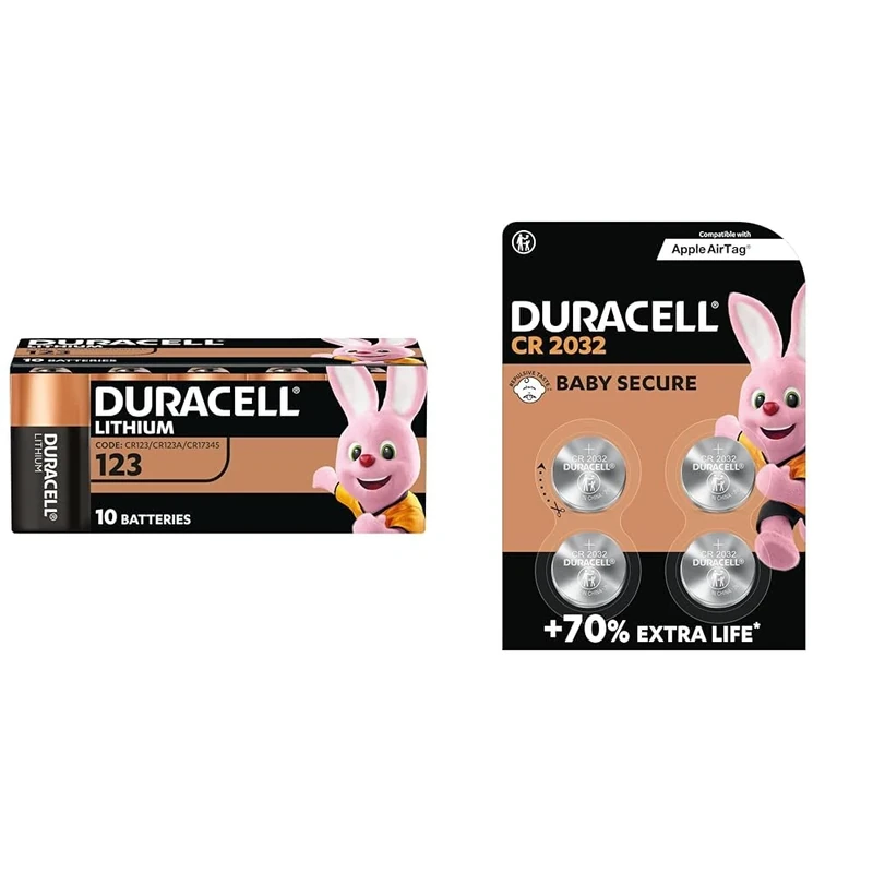 DURACELL CR123 (10 Pack) high power lithium battery 3V(CR123A /CR17345)–For use in Cameras & CR2032 Lithium Coin Batteries 3V (4 Pack) - Up to 70% Extra Life*