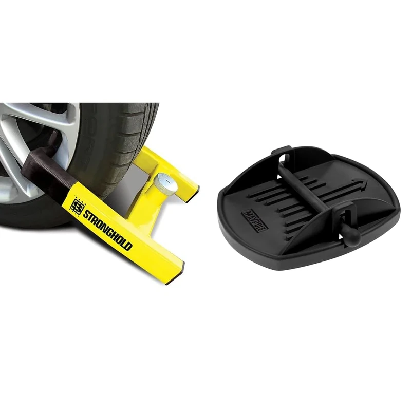 Stronghold Atlas Vehicle Wheel Clamp Suitable for Cars, 4x4's, Motorhomes, Campervans Sold Secure Gold Standard & Caravan Jack Pad Pack of 4 Black Universal Fit for Caravan Legs and Corner Steadies