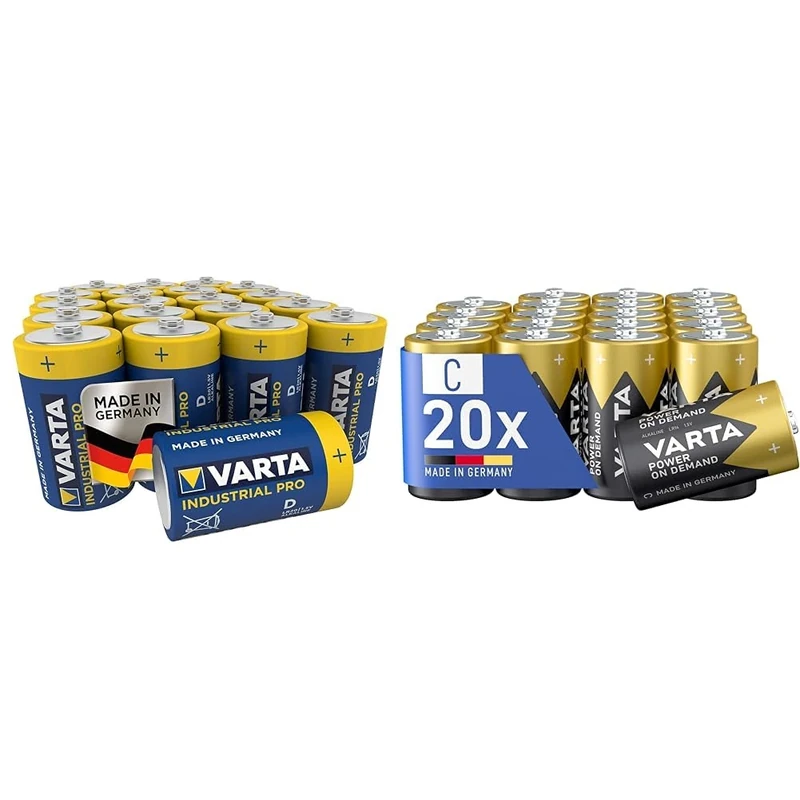 VARTA Industrial Pro D Mono Alkaline Batteries LR20-20-pack, Made in Germany & Power on Demand C Baby Batteries (20-pack, economy pack - smart, flexible and powerful
