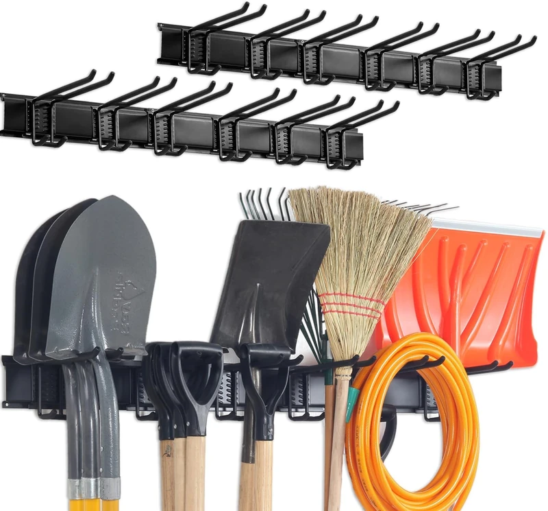 Aking Ace Wall Mount Tool Storage Rack, Heavy Duty Garage Storage Tool Organizer, Garden Tool Wall Hooks and Hangers, Hold Up to 350lbs Black 2Pack