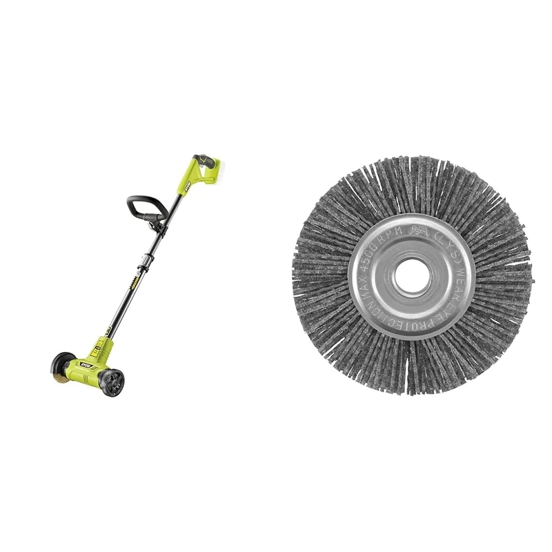 Ryobi RY18PCA-0 ONE+ Patio Cleaner with Wire Brush (Bare Tool), 18 V & RAC818 Gentle Nylon Brush for RY18PCA-0 (Single), Grey