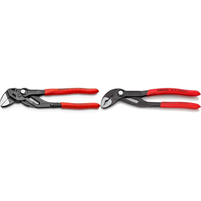 Knipex Cobra® High-Tech Water Pump Pliers Wrench - Grey Atramentized, Non-Slip Plastic Coated, 180 mm