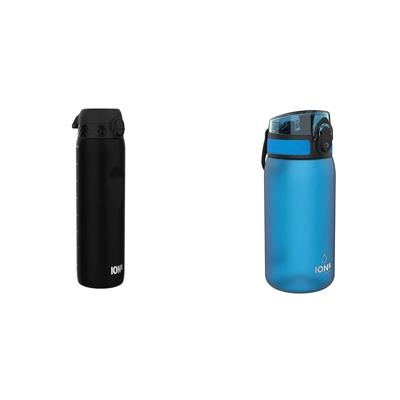 Ion8 1 Litre Water Bottle, Leak Proof, Flip Lid, Carry Handle, Rapid Liquid Flow, Dishwasher Safe & Kids Water Bottle, 350 ml/12 oz, Leak Proof, Easy to Open, Secure Lock, Dishwasher Safe