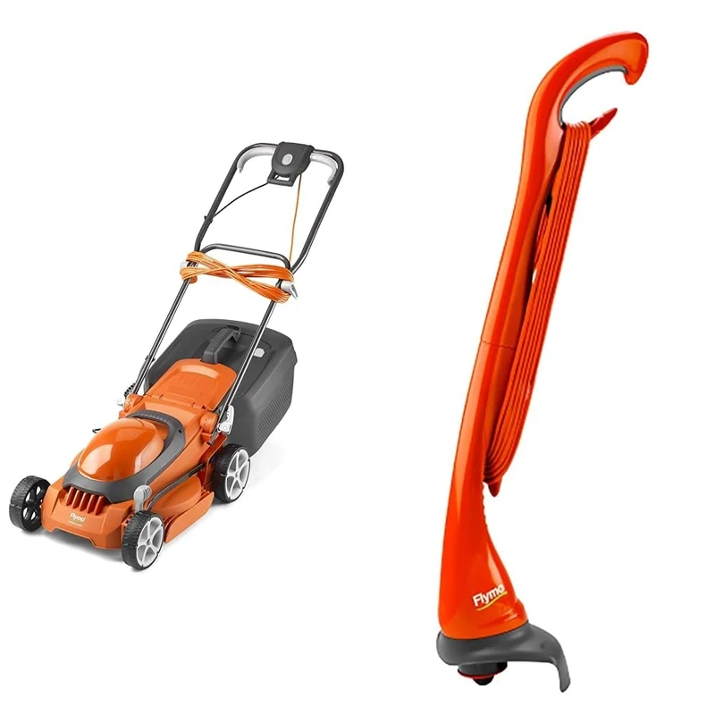 Flymo EasiStore 340R Electric Rotary Lawn Mower - 34 cm Cutting Width, 35 Litre Grass Box & Mini Trim ST Electric Grass Trimmer, 230 W, Cutting Width 21 cm