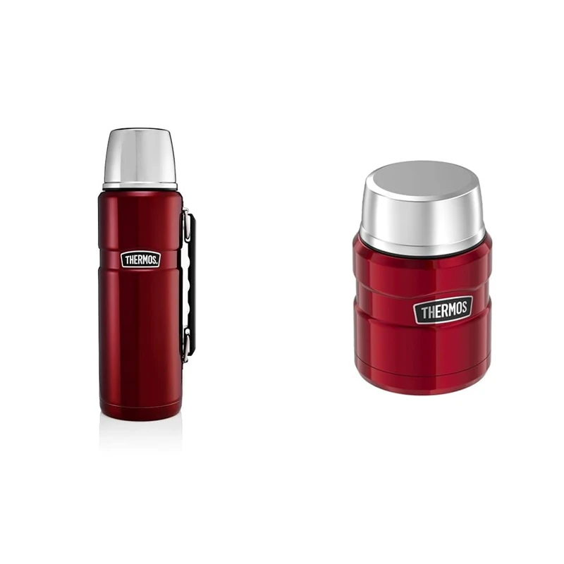 Thermos Stainless King Flask - 1.2 L & 0.47 L, Cranberry Red, Picnic Flask