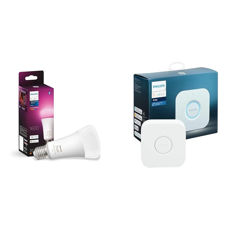 Philips Hue White and Colour Ambiance Smart Light Bulb 100W - 1600 Lumen [E27 Edison Screw] & Bridge. Smart Home Automation Works with Alexa, Google Assistant and Apple Homekit.