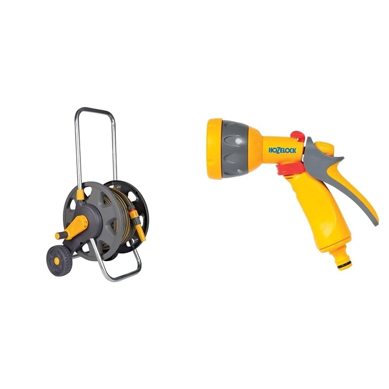 Hozelock Ltd 25m Ultramax Coil on 45m cart, Grey & HOZELOCK - Multi-Jet Spray Gun : Ideal for Daily Use, Multi-tasking Gun